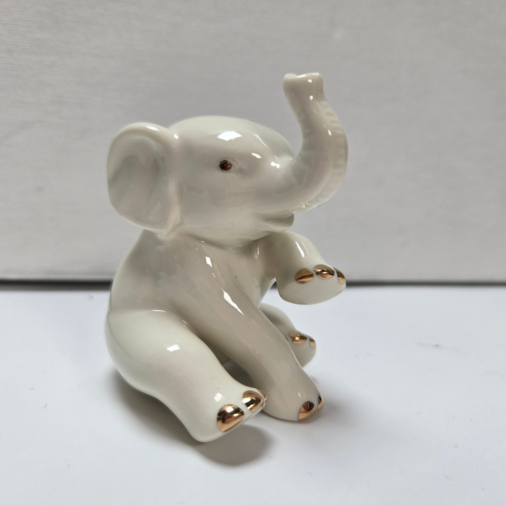 Lenox Baby Elephant Figurine 3" Ivory Gold Accents Porcelain Good Luck Decor